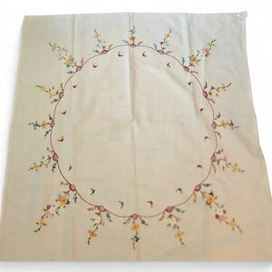 NWT Vintage Irish Linen Hand-Embroidered Floral Tablecloth